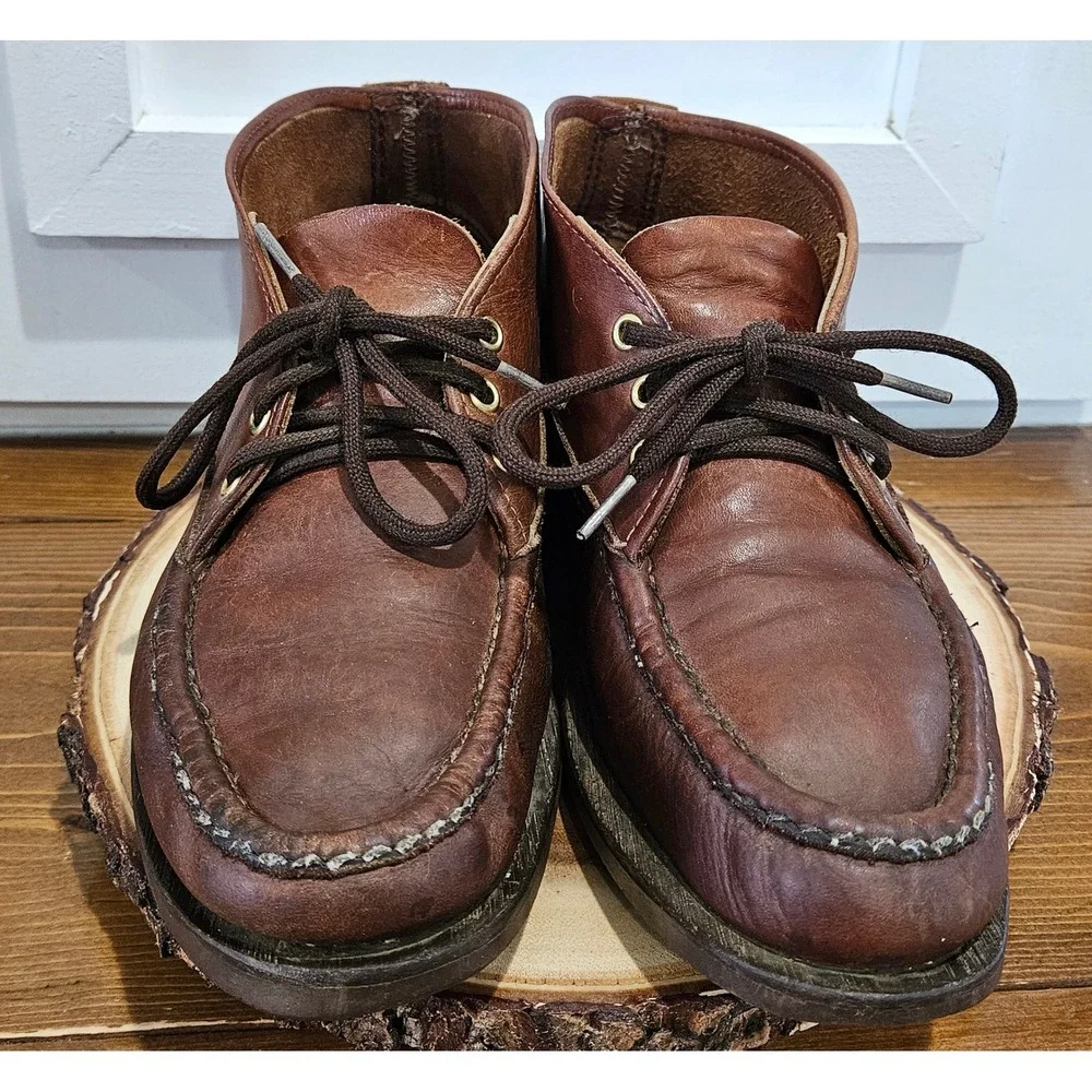 VTG Russell Moccasin Co 11 1/2 Brown Leather Chukka Boots Moc Toe Made in USA